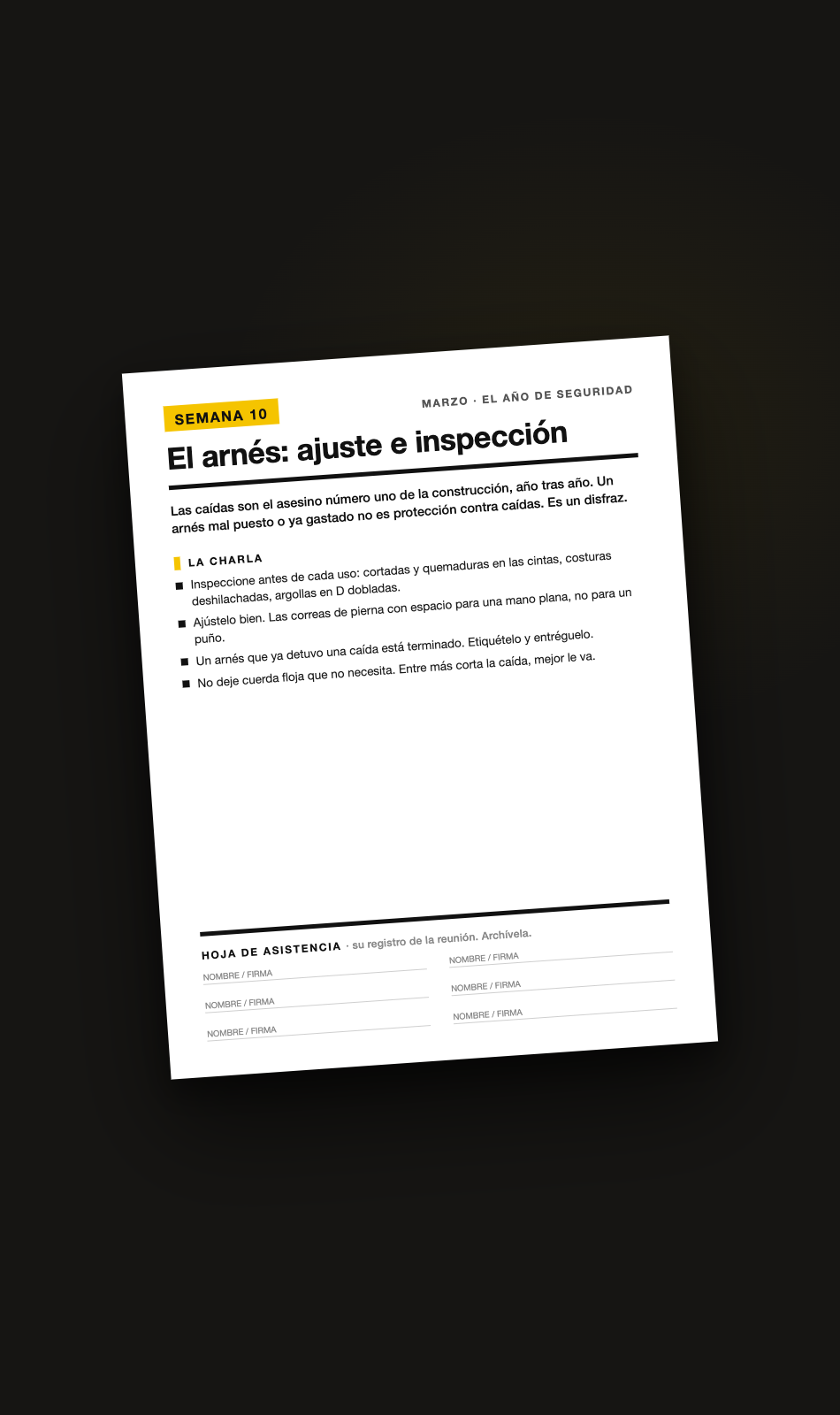 Charla de seguridad en español con hoja de asistencia