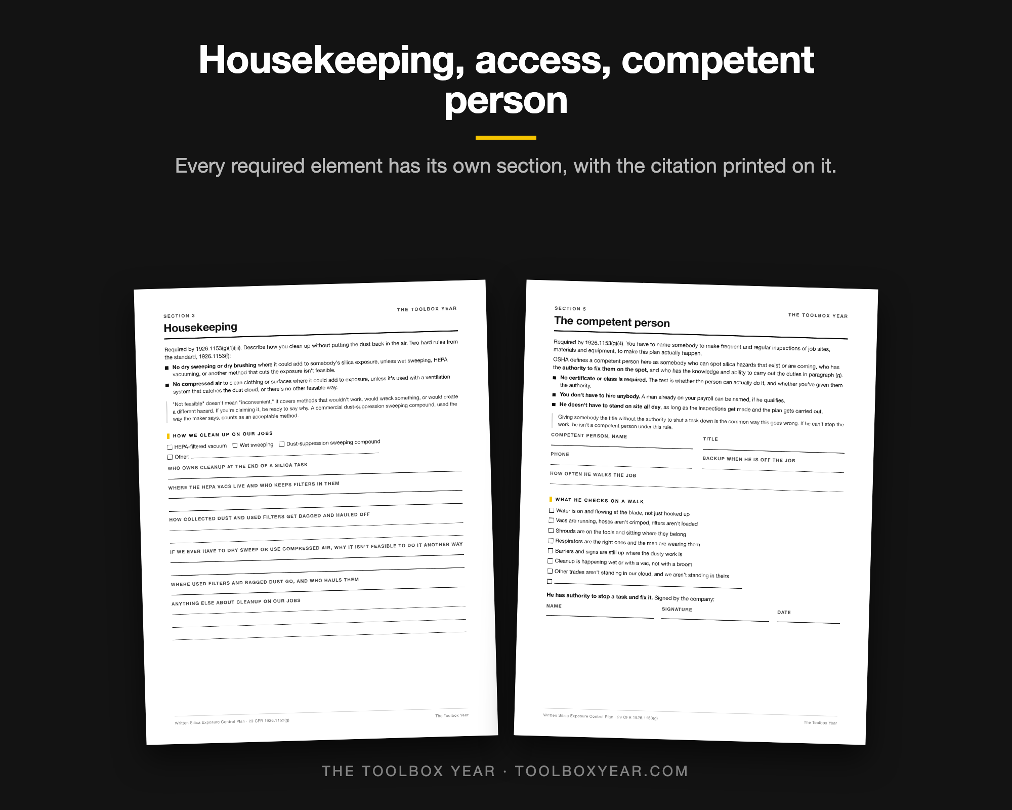 Housekeeping and access sections with fill-in lines