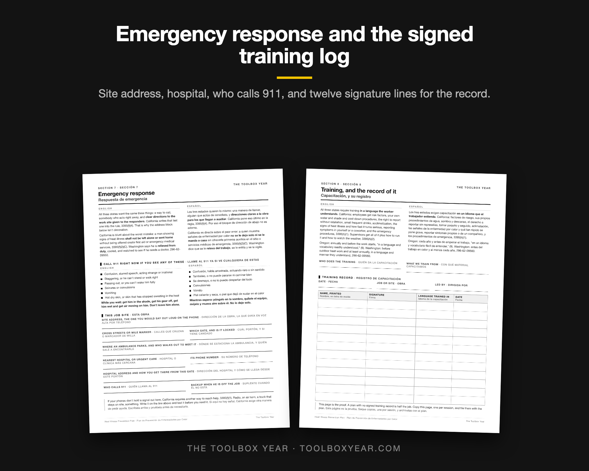 Emergency response page and the twelve-line signed training log