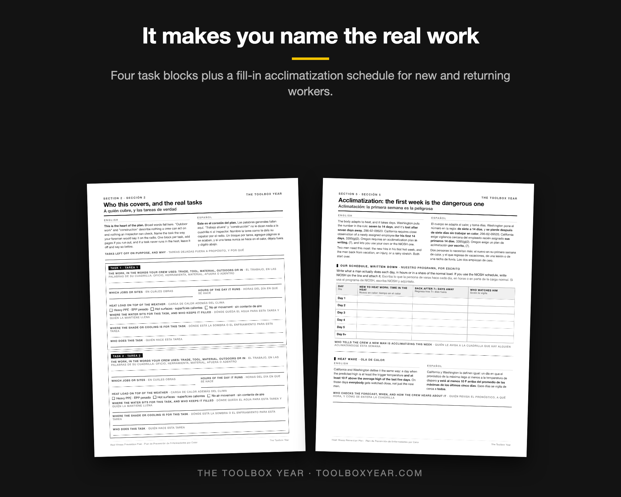 Fill-in task blocks and the day-by-day acclimatization schedule