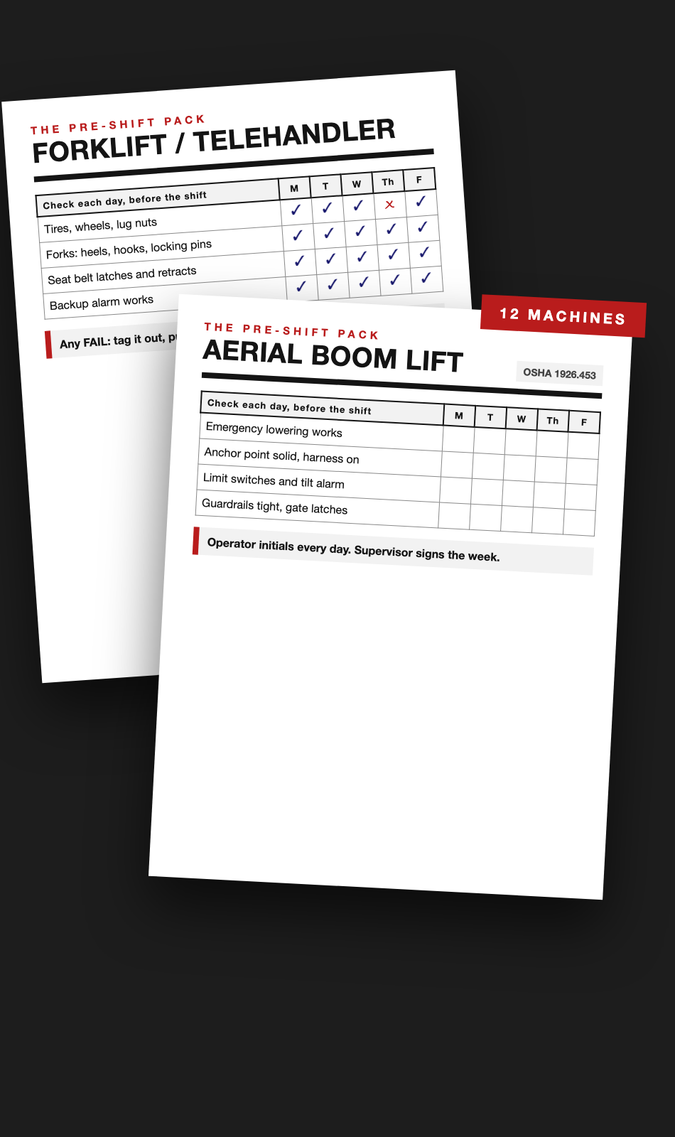 The Pre-Shift Pack inspection checklists